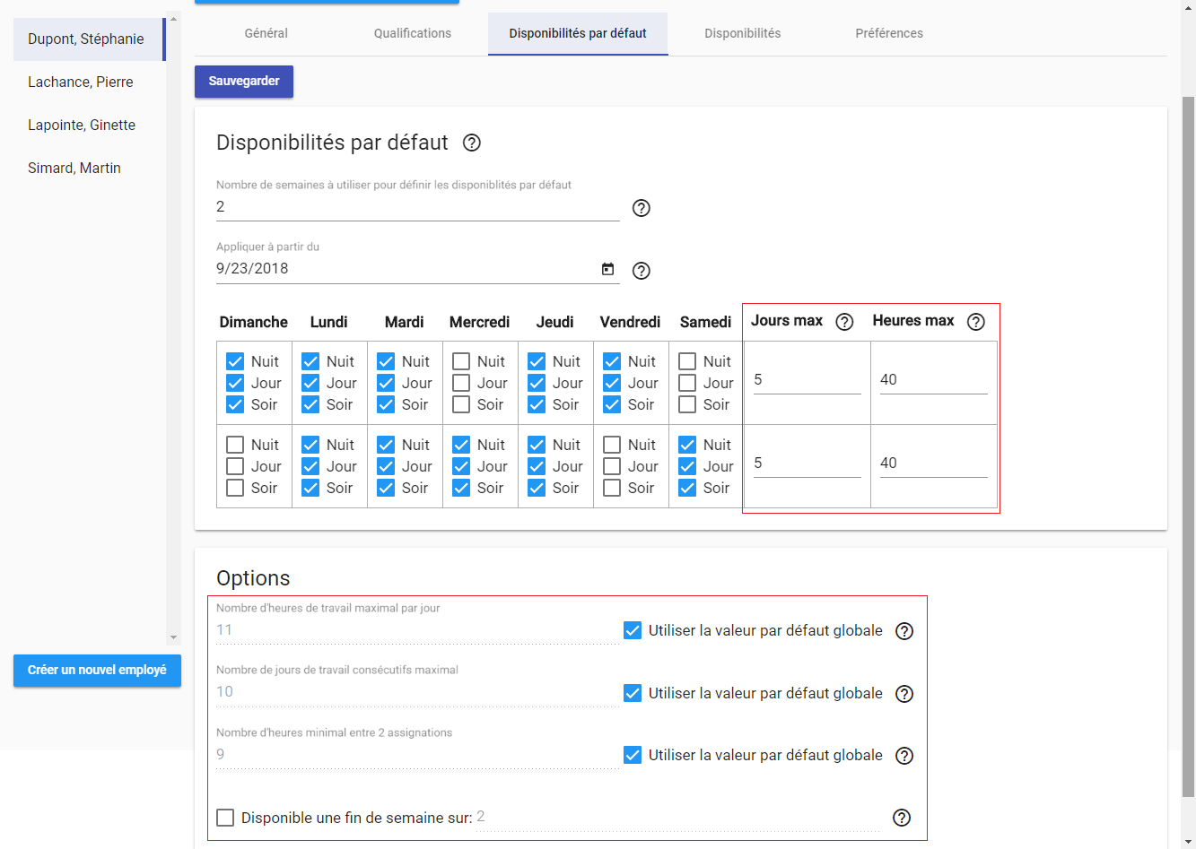 Édition des besoins pour une journée